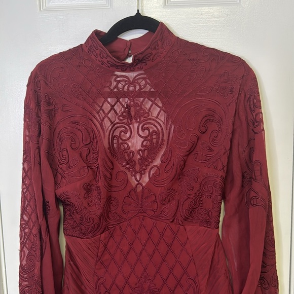 NWOT Anthropologie Wine Dress with Long Bishop Sleeves - Picture 7 of 14